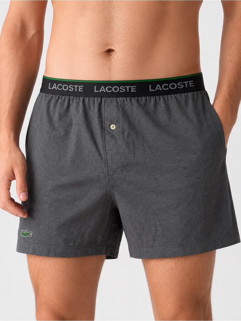 Lacoste Charcoal Gray Boxer Shorts with Black Logo Waistband